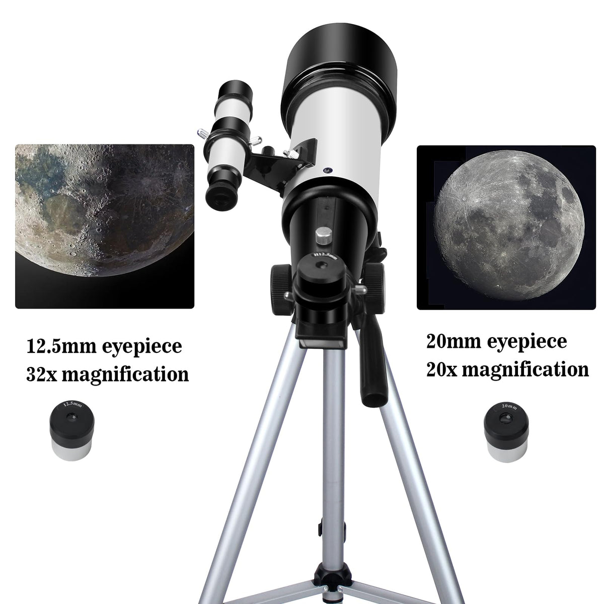 EACONN detail of included 12.5mm and 20mm eyepieces with viewfinder benefit