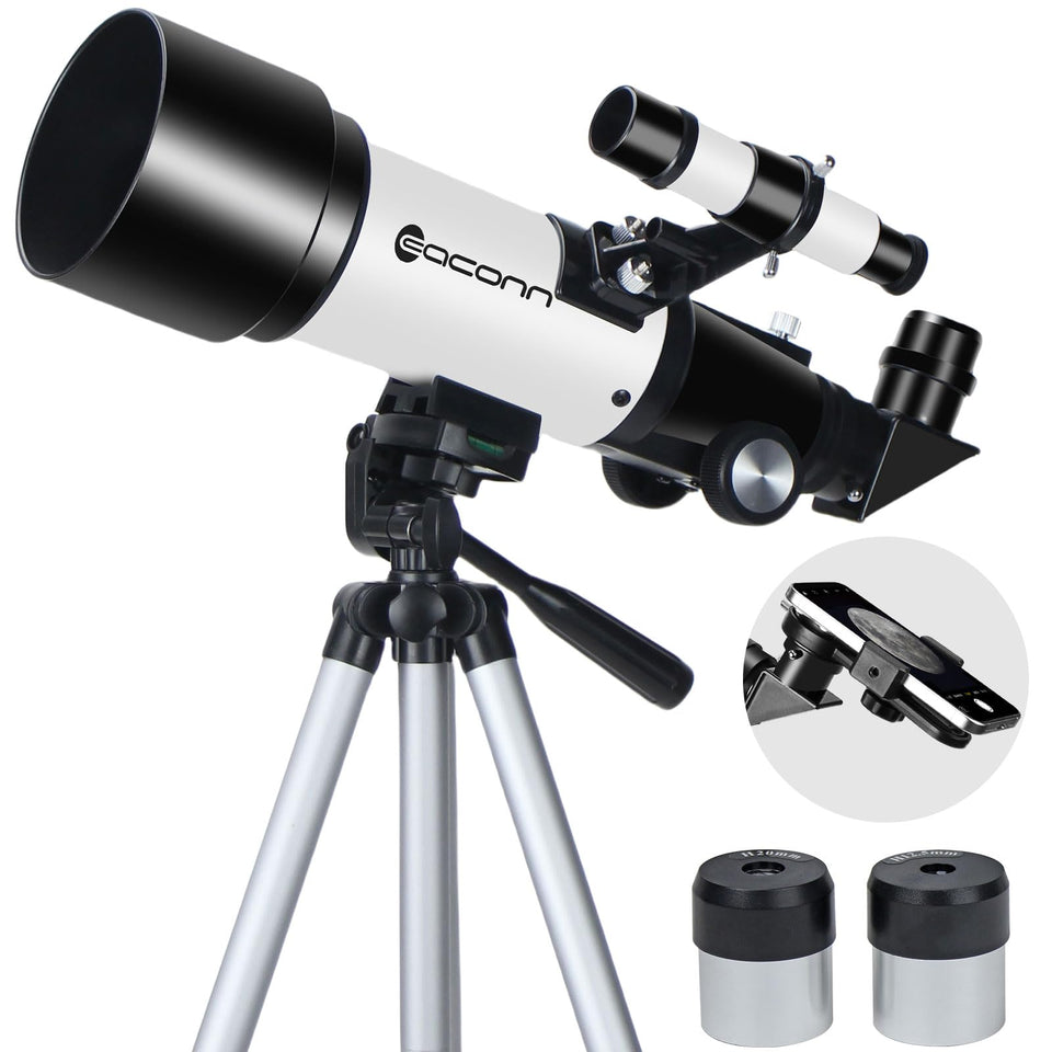 EACONN telescope front view showing compact kit and travel-ready design benefit