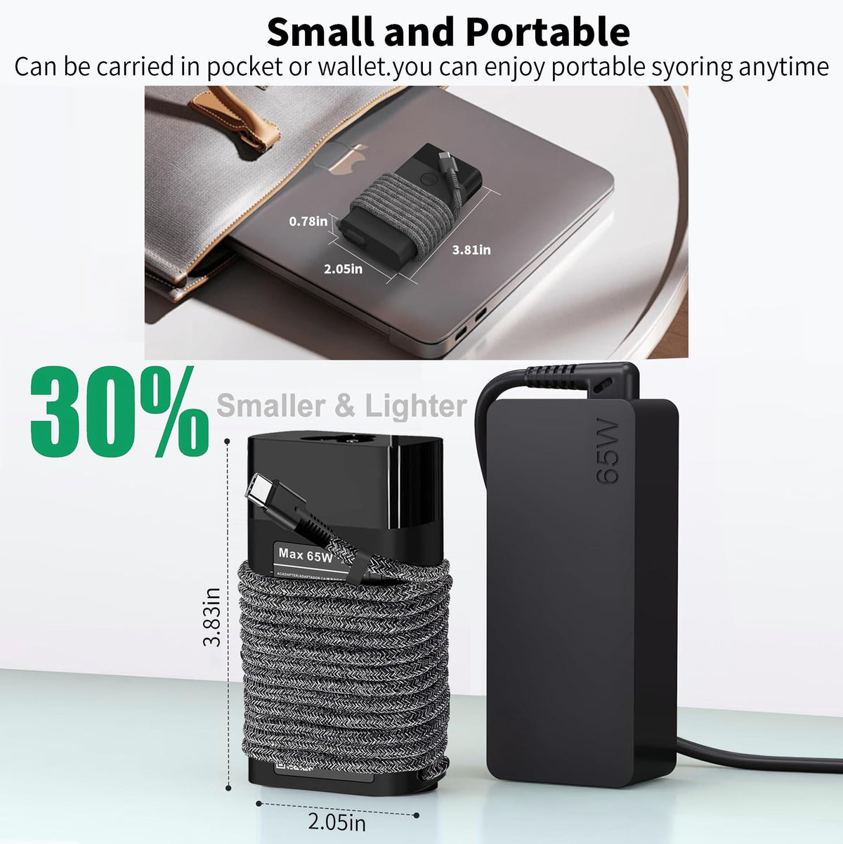 Eafinesy EliteBook x360-compatible USB-C charger, side view