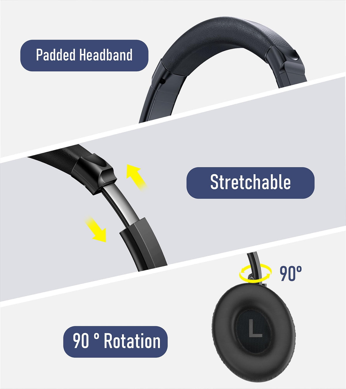 EAORUL wireless headphones in box showcasing accessories and wired option