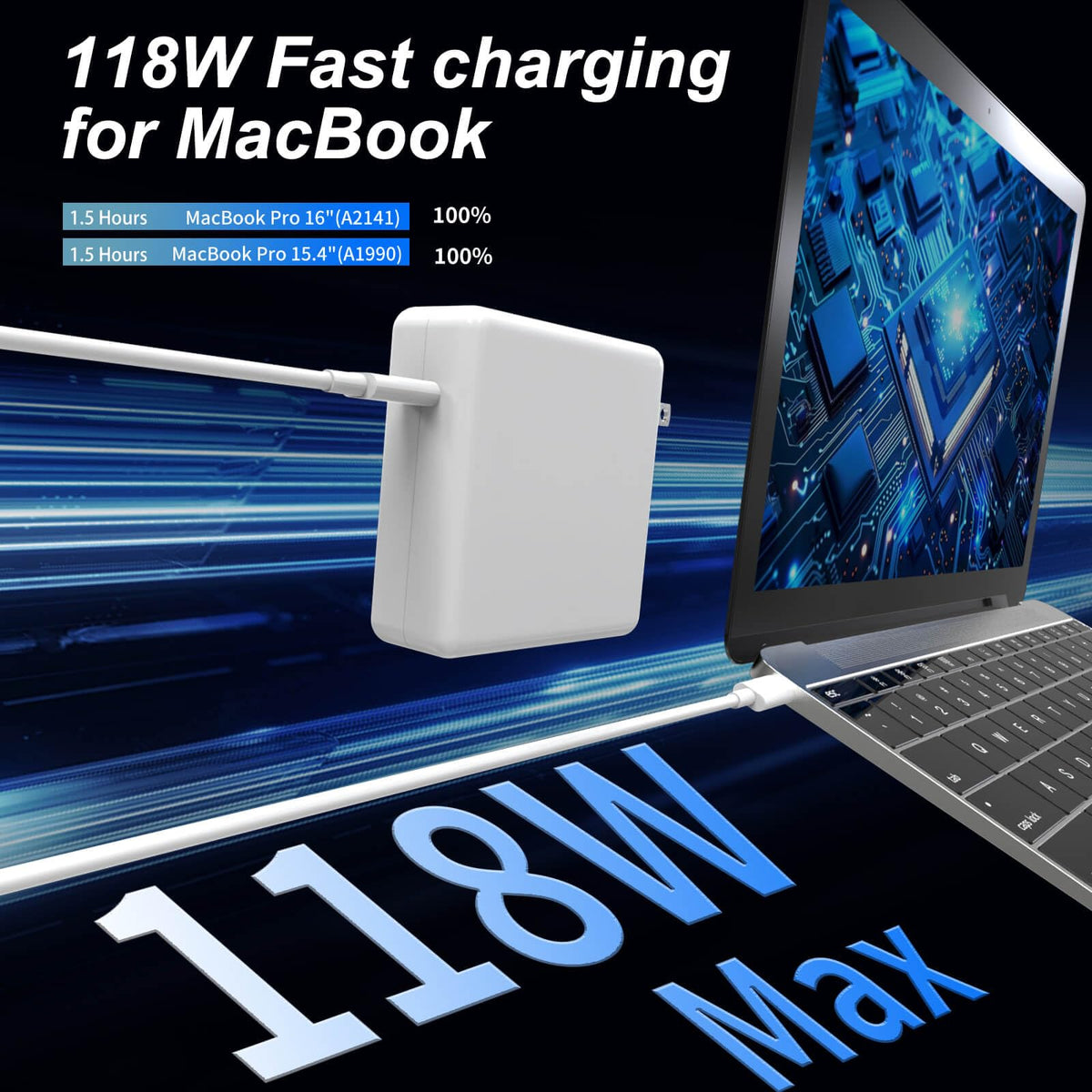 EAOYHGB 118W USB-C charger ideal for iPad Pro fast recharge on the go.