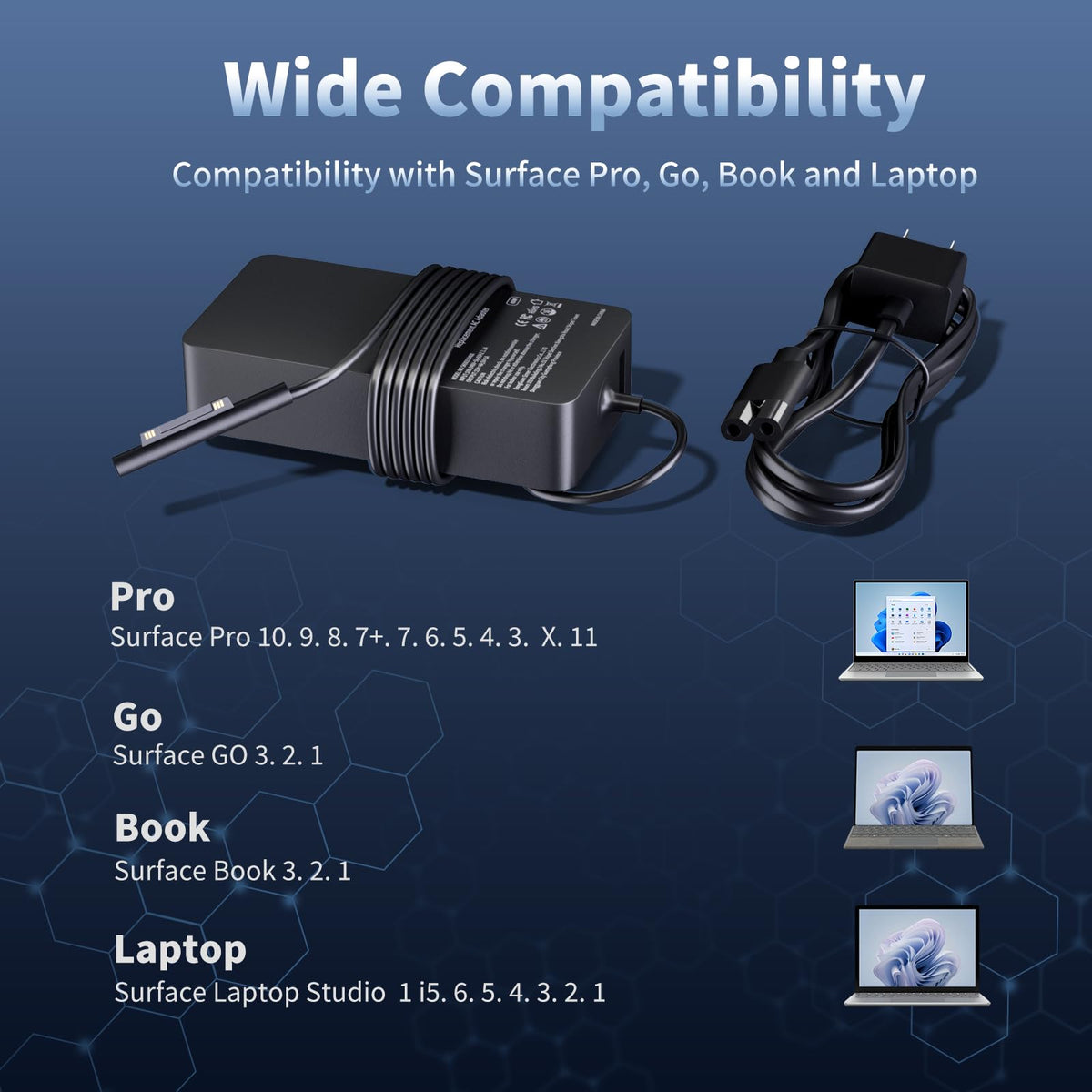 EAOYHGB 65W charger with a 10 ft cable for flexible room-to-room setup