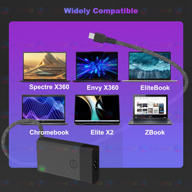 EAOYHGB USB-C charger plugging into a Chromebook x360 for versatile power.