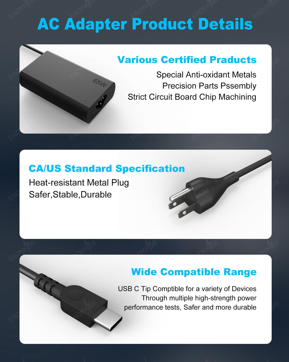 EAOYHGB Worldwide input supports 100-240V for travel