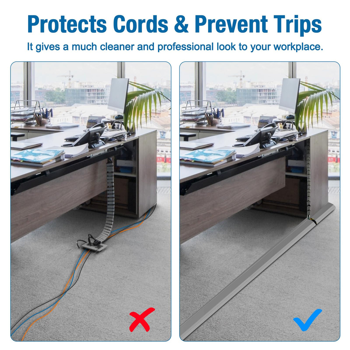 Eapele flexible flat-on-floor cord cover accommodates high-traffic areas