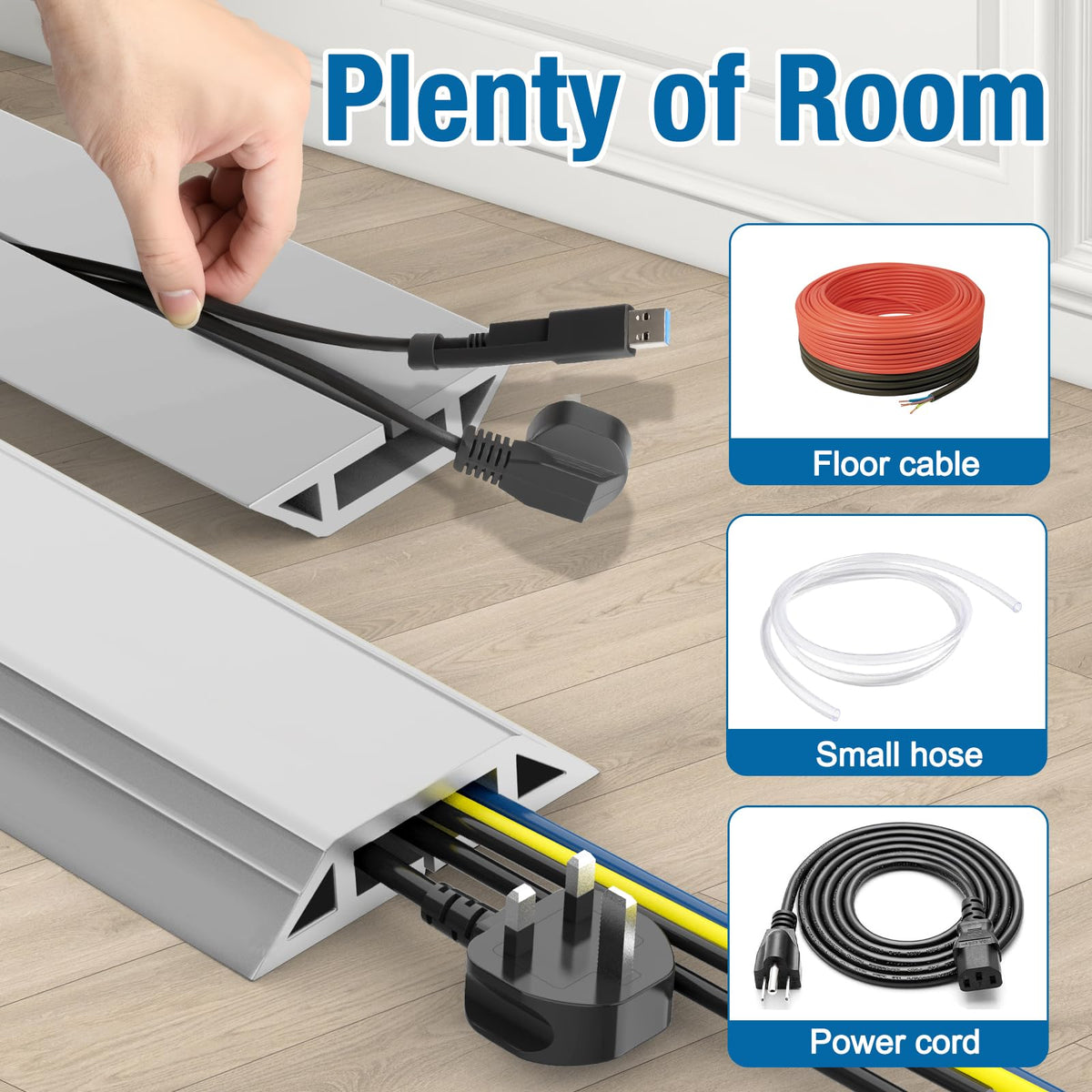 Eapele cord protector on office floor with cables beside desk