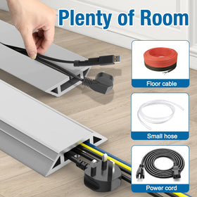 Eapele cord protector on office floor with cables beside desk