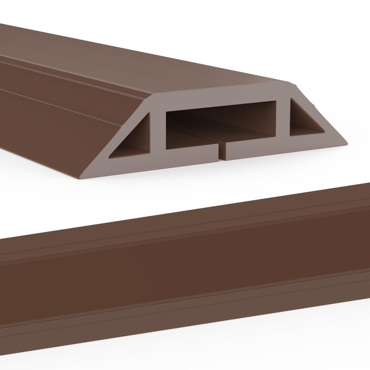 Eapele front view of brown 10 ft cable protector showing length and profile benefit: neat appearance