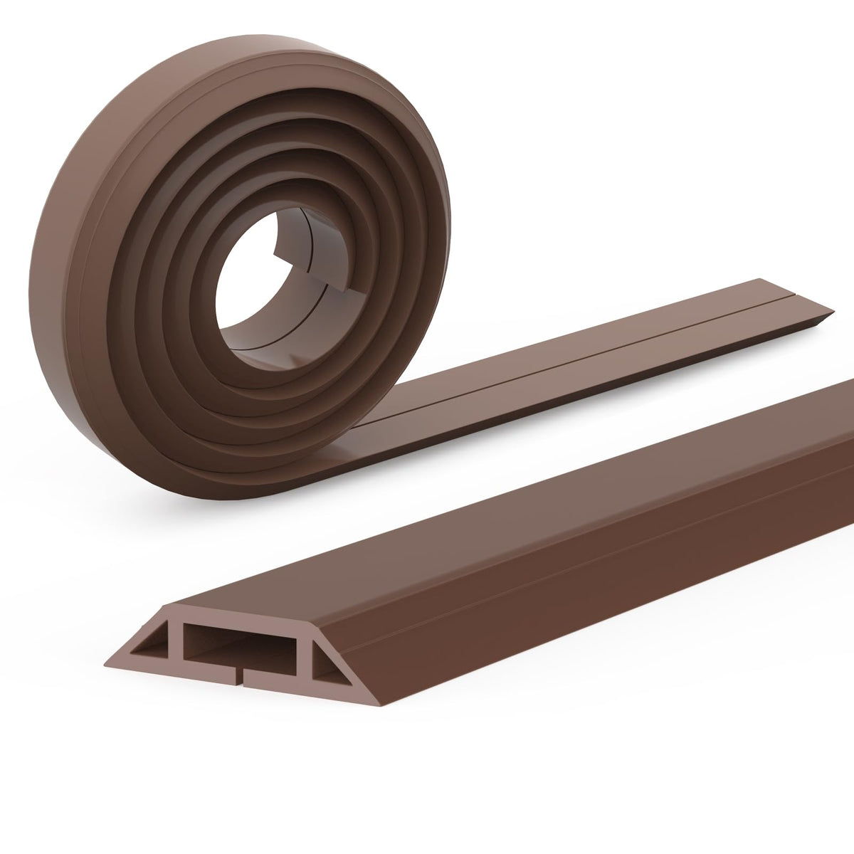 Eapele front view of brown floor cord cover showing length and finish, protects cables