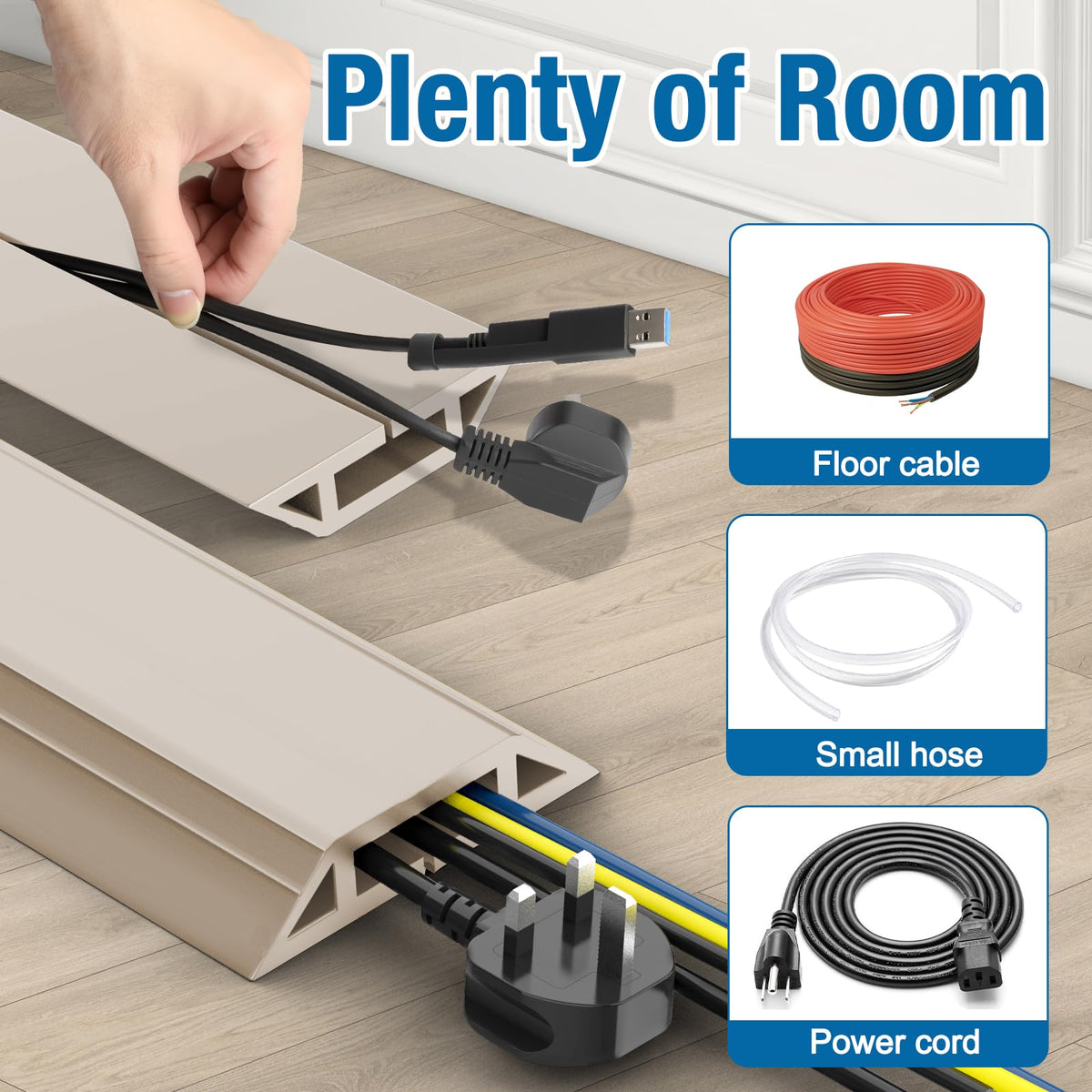 Eapele positioned under desk organizing cords showing neat workspace benefit