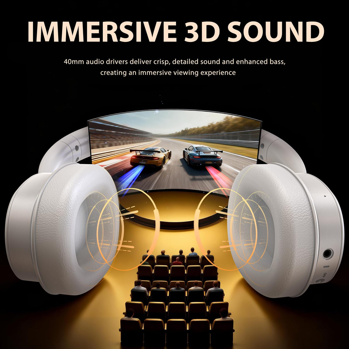 Earbay headphones showing long 40-hour battery life for movie nights
