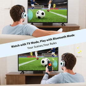 Earbay transmitter charging base in use, charging headset for ready TV sessions