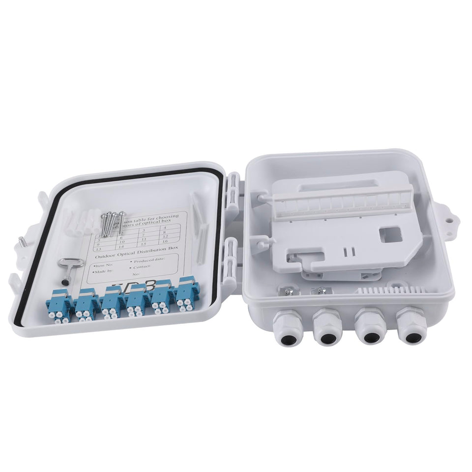 Eardion 12-port fiber box front view for organized home network cables