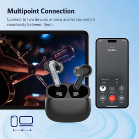 EarFun Air 2 on a wireless charging pad showing convenient Qi charging support