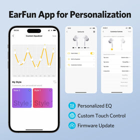 EarFun Air earbud close-up showing dual 6mm drivers and high-fidelity sound detail