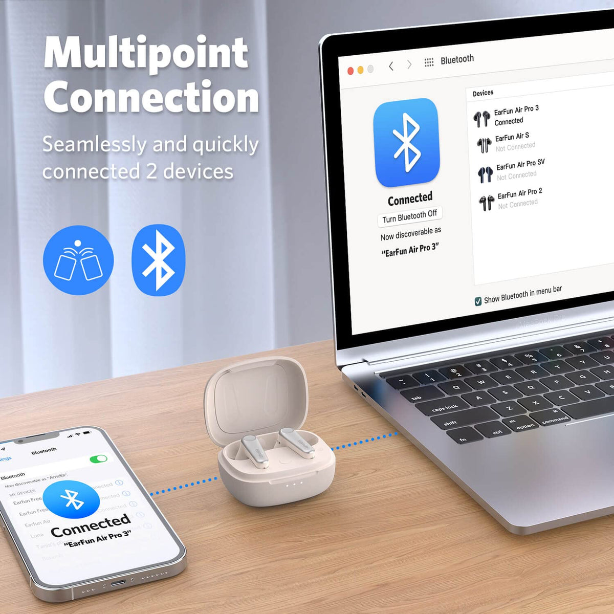 QuietSmart ANC mode on EarFun Air Pro 3 reduces ambient noise effectively