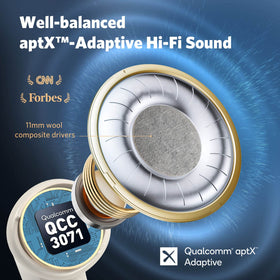 Left EarFun Air Pro 3 earbud side view, ergonomic fit for all-day wear