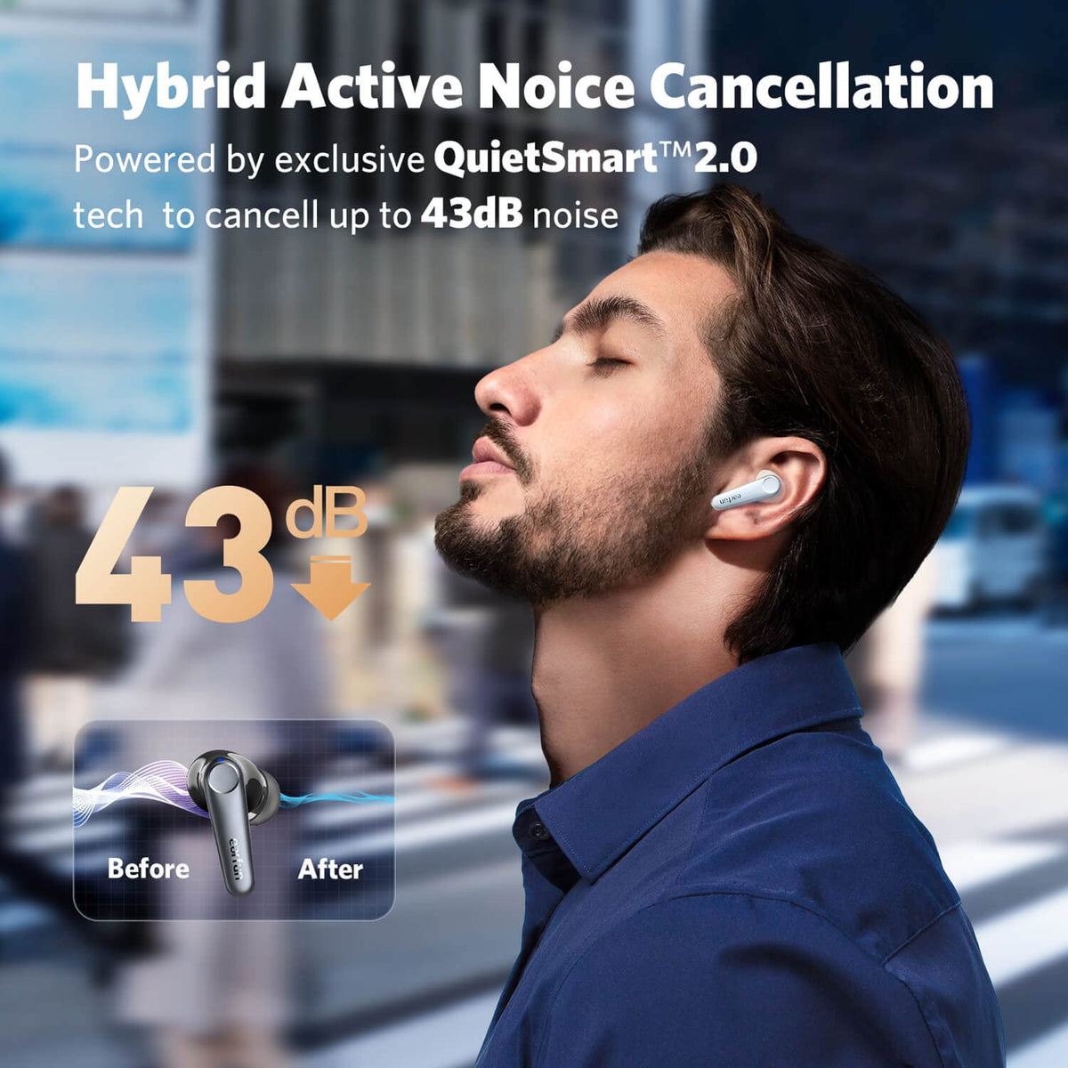 Right EarFun Air Pro 3 earbud side view, ergonomic fit for all-day wear