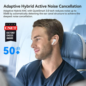 Open charging case of EarFun Air Pro 4 showing portable power on the go