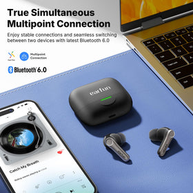 Multipoint Auracast connection keeps EarFun Air Pro 4+ linked to devices.