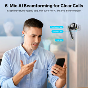EarFun Air Pro 4+ six-mic array: clear voice pickup during calls