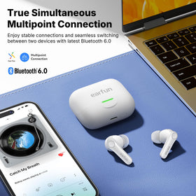 Auracast icon enabling audio sharing on EarFun Air Pro 4+.