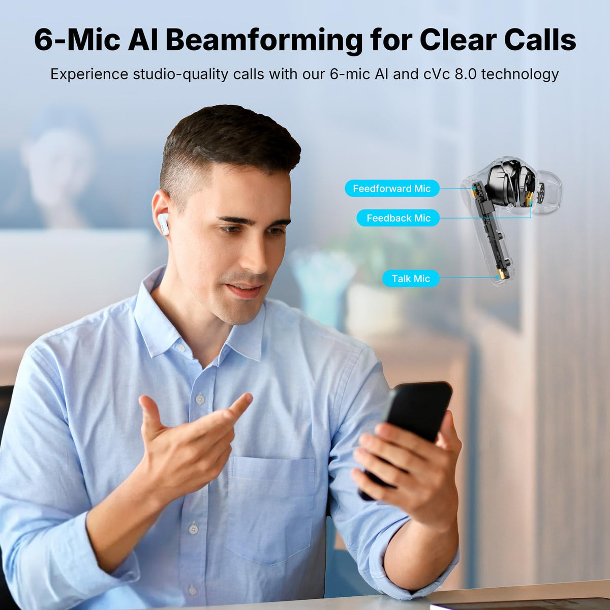 Six-mic array enhances voice pickup on EarFun Air Pro 4+.
