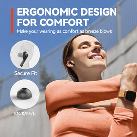 EarFun charging case on wireless pad showing easy cordless charging