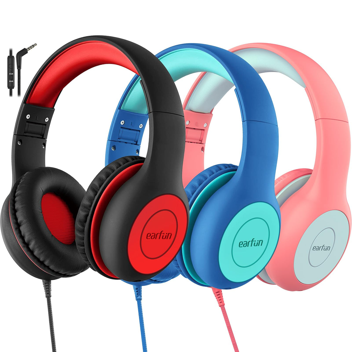 EarFun K1 front packaging showing three headphones and benefits