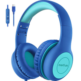 EarFun K1 kids headphones folded blue for easy travel and storage