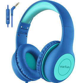 EarFun K1 kids headphones folded blue-green for easy travel and storage