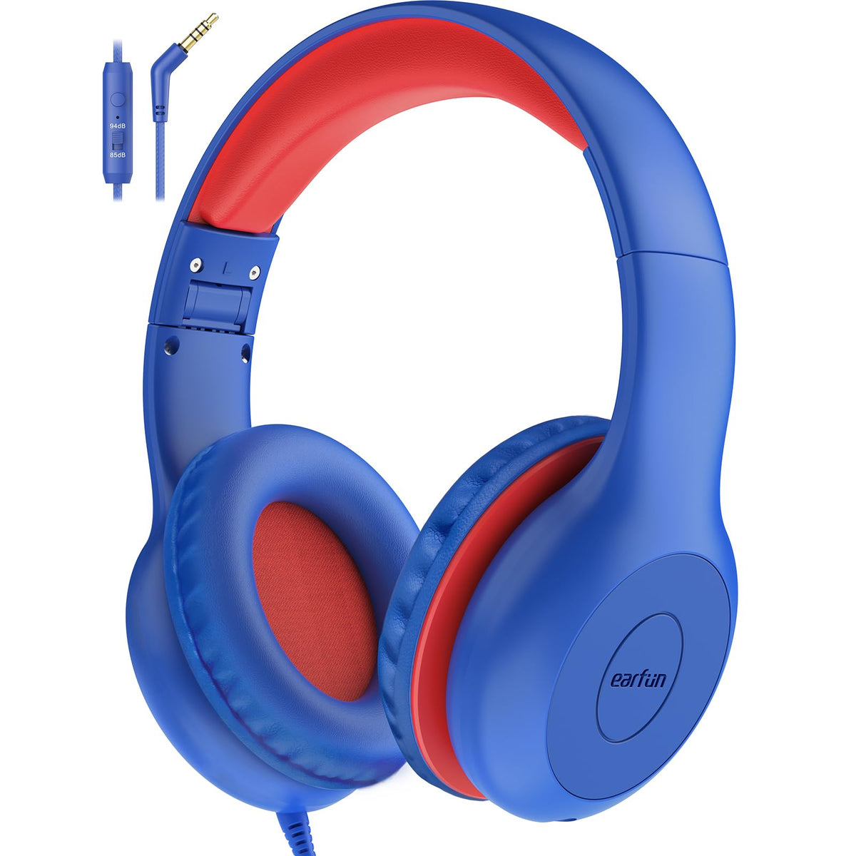 EarFun K1 kids headphones navy red folded for easy travel and storage