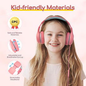EarFun K1 pink headphones with 3.5mm sharing jack for group listening