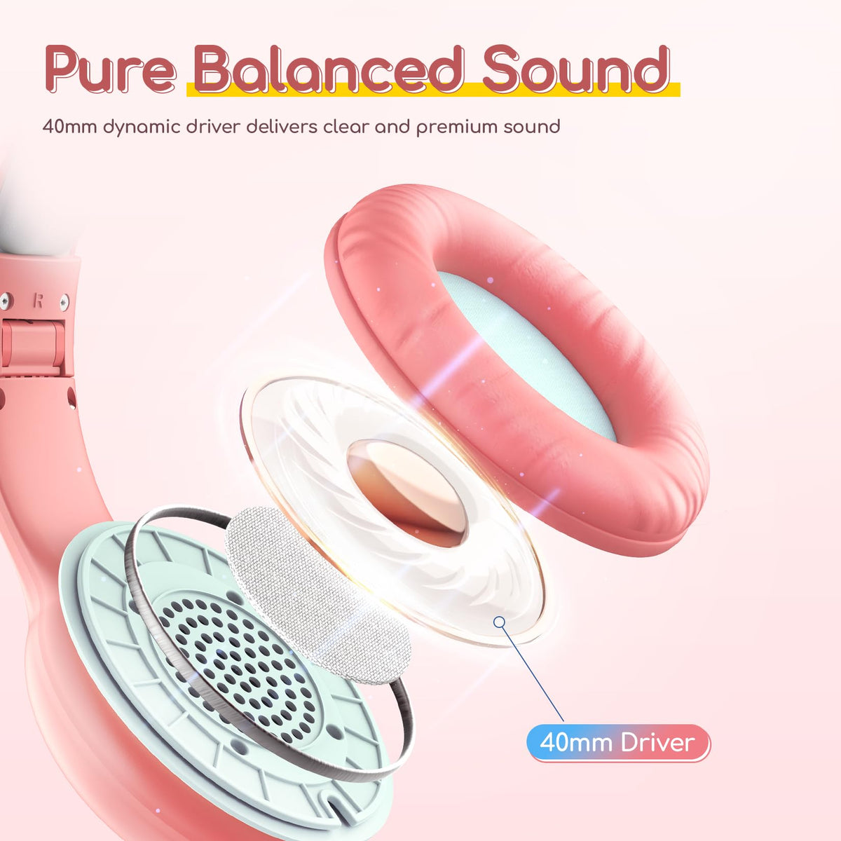 EarFun K1 pink adjustable headband for a secure, comfy fit