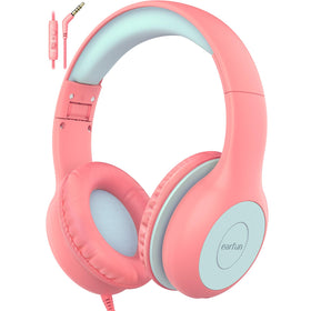 EarFun K1 pink foldable headphones for easy travel and storage