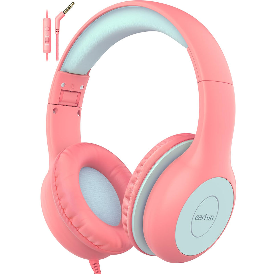 EarFun K1 pink foldable headphones for easy travel and storage