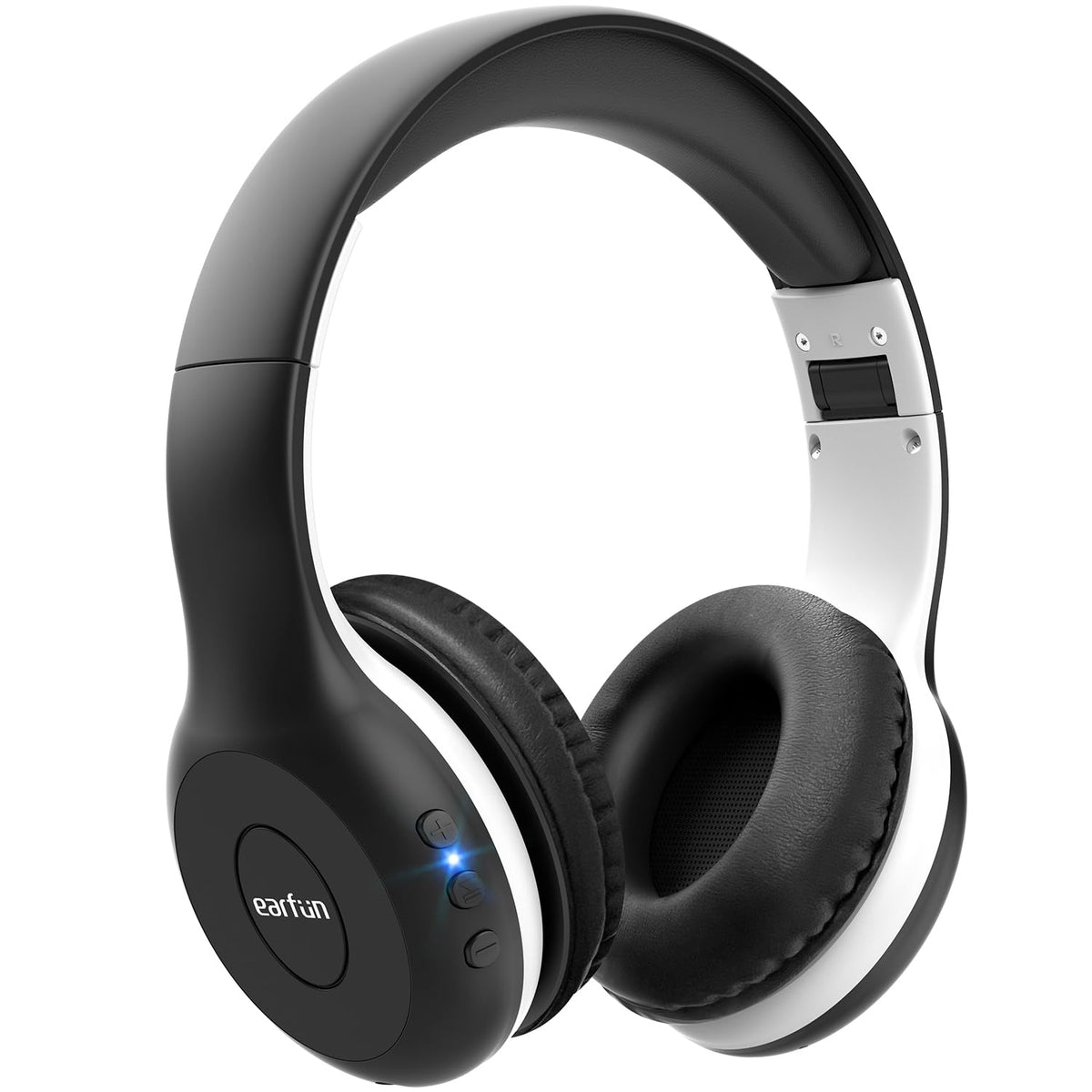 EarFun K2 front view showing black over-ear design and branding, protective comfort