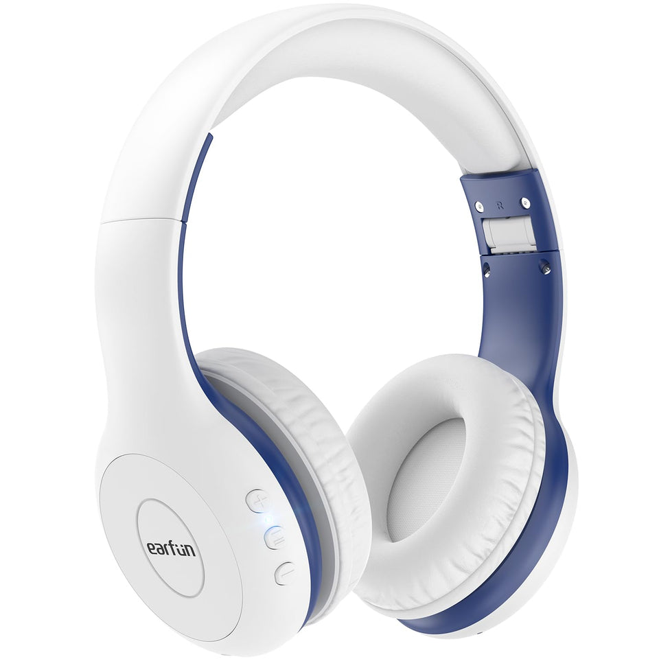 EarFun K2 front view showing white headphones and clear branding for easy identification