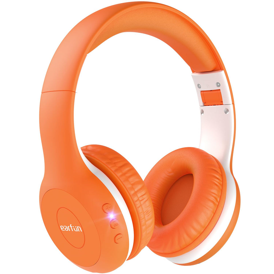 EarFun K2 front view in orange showing whole headset and playful color benefit