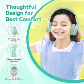 Child wearing EarFun K2 with tablet showing secure fit and learning benefit