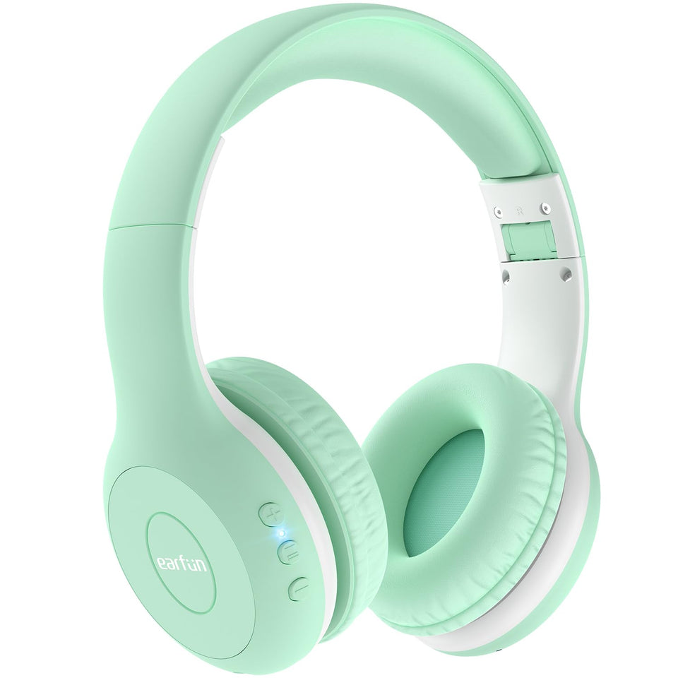 EarFun K2 front view showing green finish and kid-friendly design benefit comfort