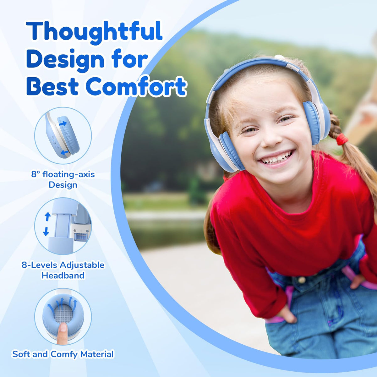 Child wearing EarFun K2 Kids showing secure fit and study focus