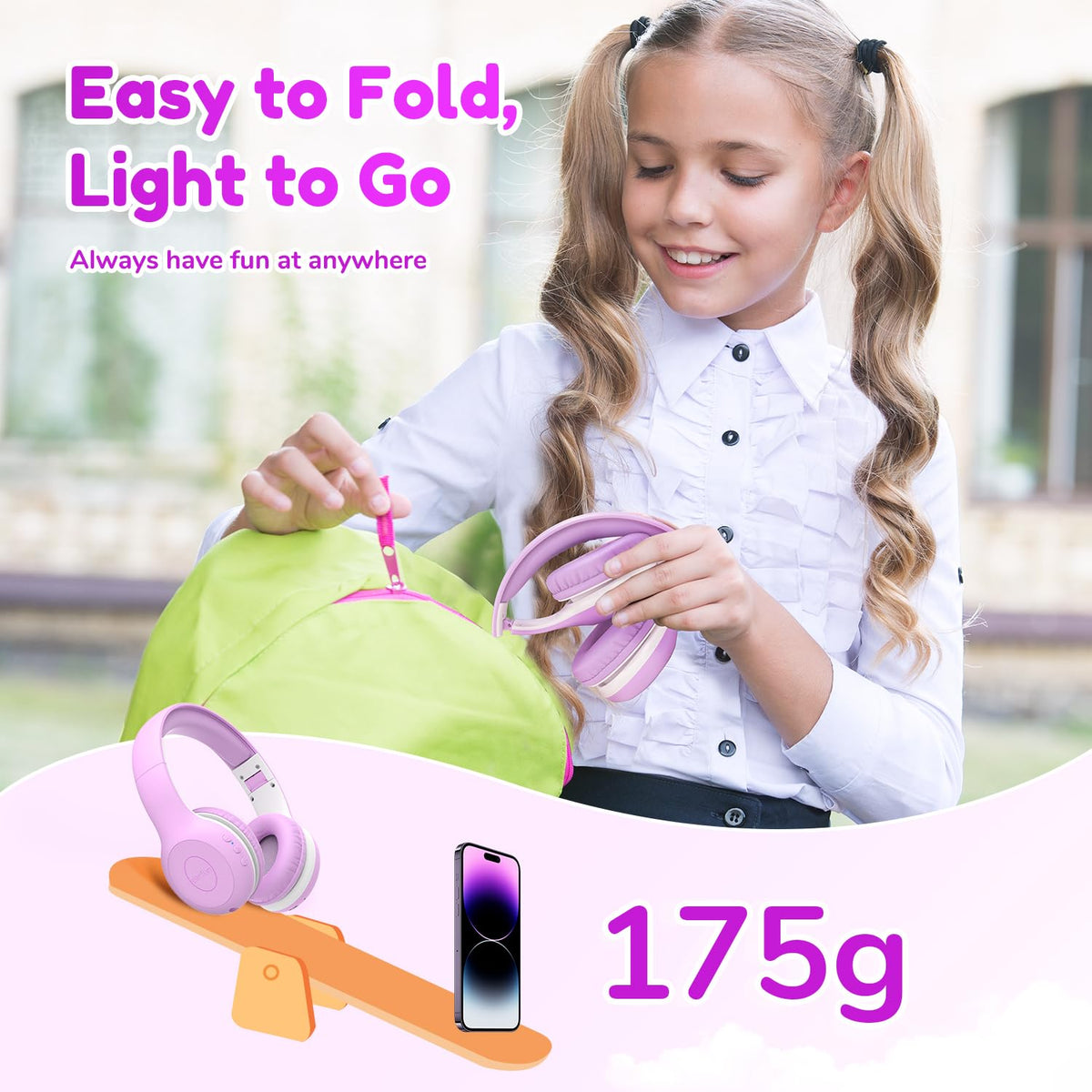 EarFun K2 next to a child’s hand to show lightweight size and scale
