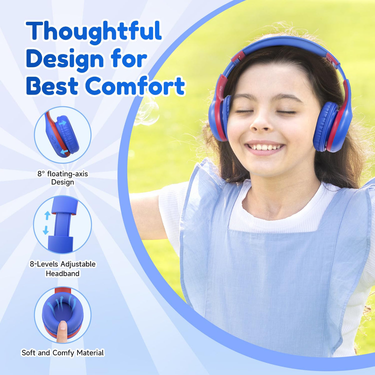 Child wearing EarFun K2 using a tablet for school, promoting focused listening
