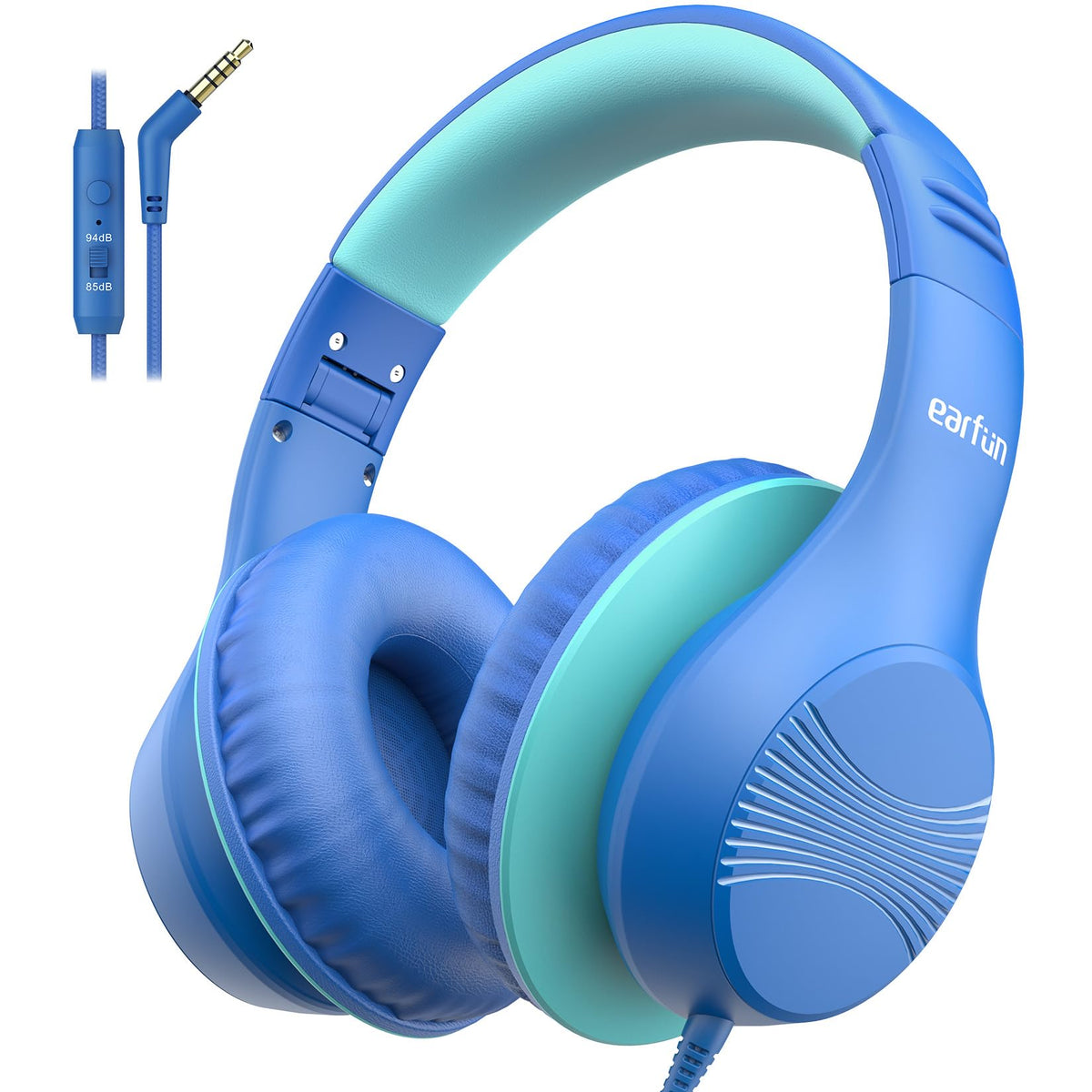 EarFun K3 front view in blue showing safe design and clear branding