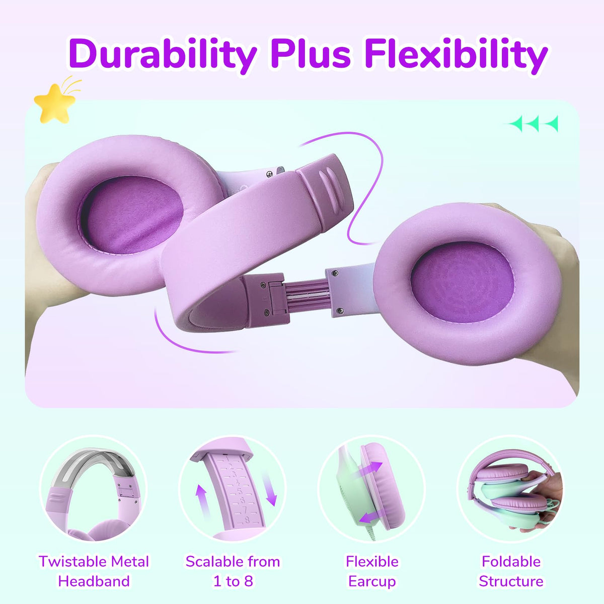 EarFun K3 kids headphones compact-travel, durable and lightweight for journeys.
