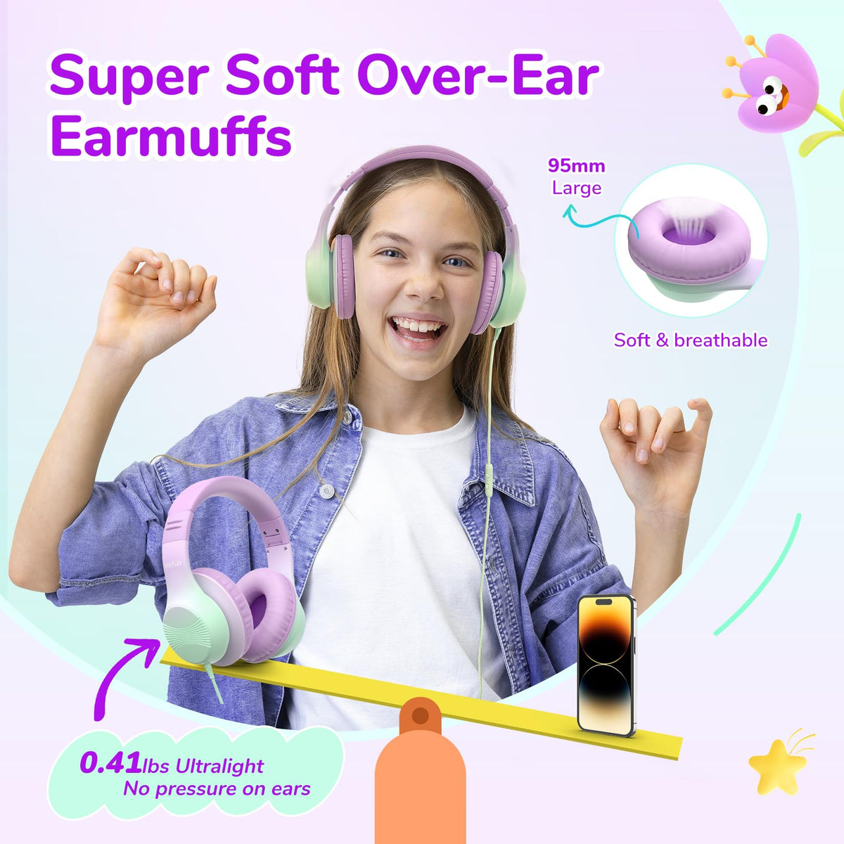 EarFun K3 kids headphones on-table, easy sharing with tablets and laptops.