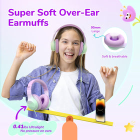 EarFun K3 kids headphones on-table, easy sharing with tablets and laptops.
