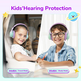 EarFun K3 kids headphones purple, kid-friendly look with comfortable, adjustable fit.