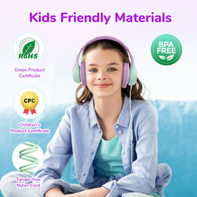EarFun K3 kids headphones wired-connection, reliable 3.5mm plug for school devices.